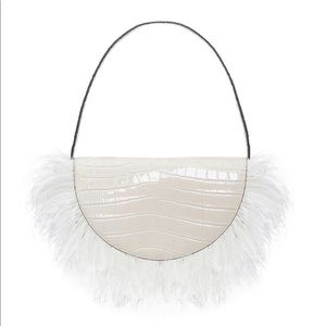 STAUD
Cream Amal Croc-Embossed Leather Feathered Shoulder Bag